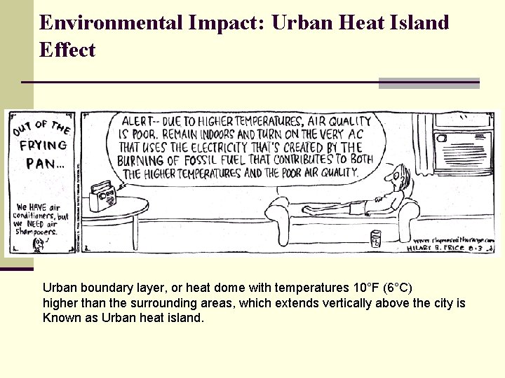 Environmental Impact: Urban Heat Island Effect Urban boundary layer, or heat dome with temperatures