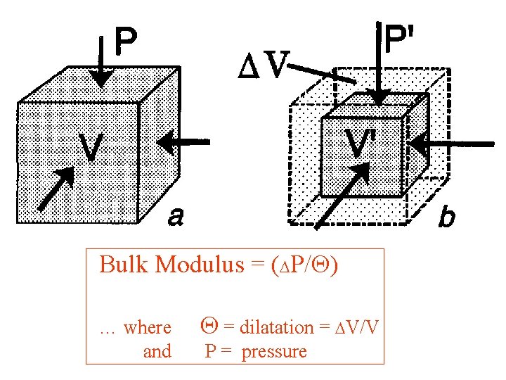 Bulk Modulus = (DP/Q) … where and Q = dilatation = DV/V P =