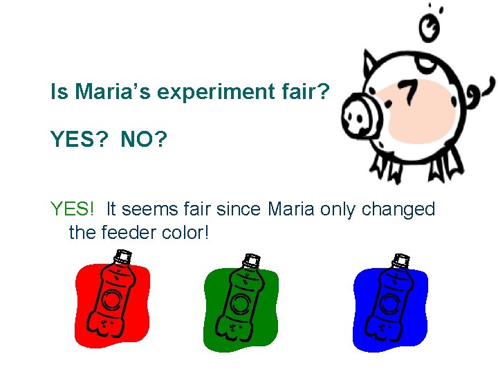 Is Maria’s experiment fair? YES? NO? YES! It seems fair since Maria only changed