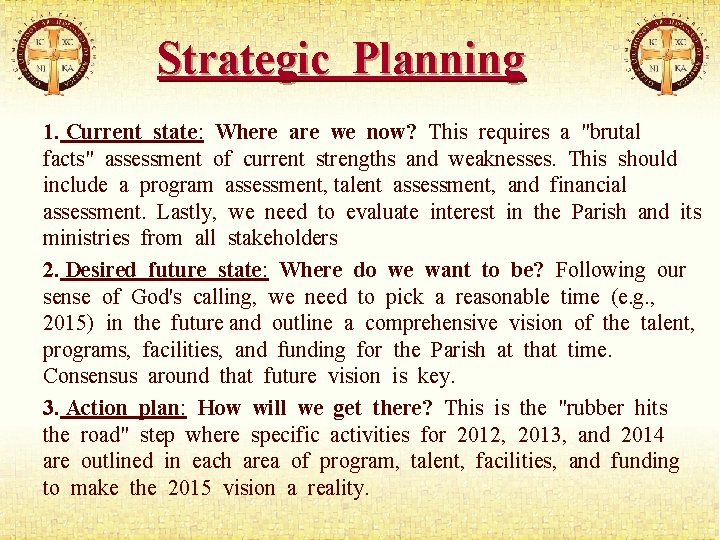 Strategic Planning 1. Current state: Where are we now? This requires a "brutal facts"