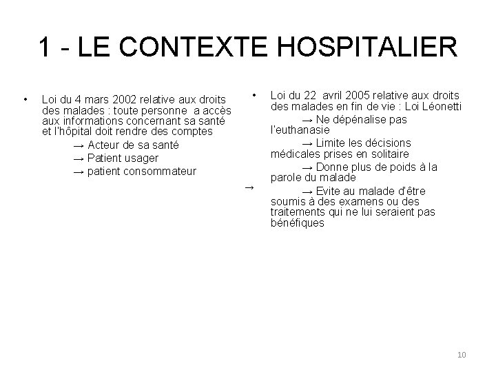 1 - LE CONTEXTE HOSPITALIER • Loi du 4 mars 2002 relative aux droits