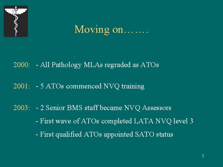 Moving on……. 2000: - All Pathology MLAs regraded as ATOs 2001: - 5 ATOs