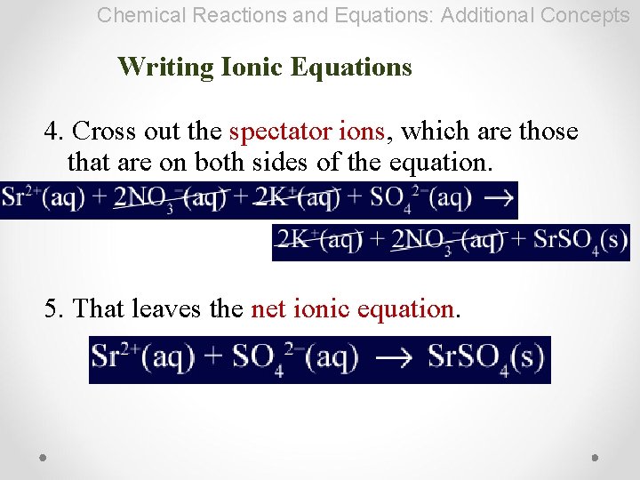 Chemical Reactions and Equations: Additional Concepts Writing Ionic Equations 4. Cross out the spectator