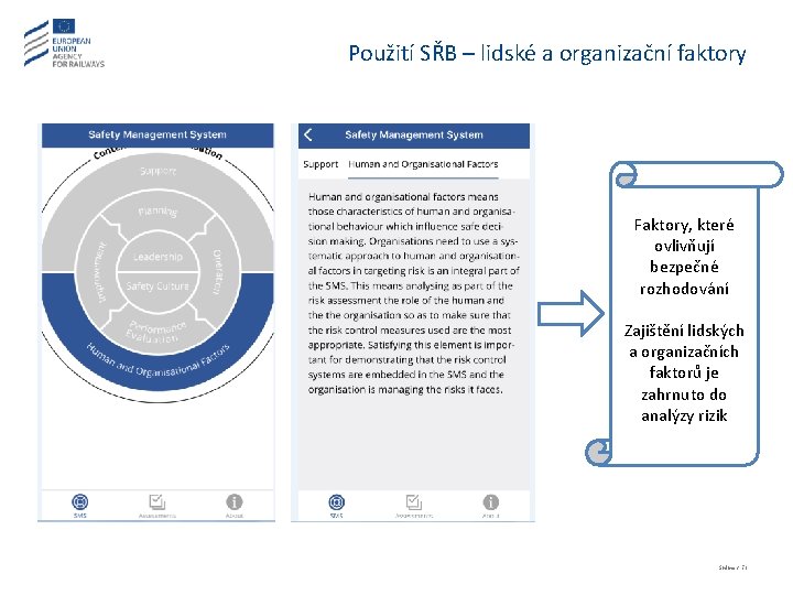 Použití SŘB – lidské a organizační faktory Faktory, které ovlivňují bezpečné rozhodování Zajištění lidských