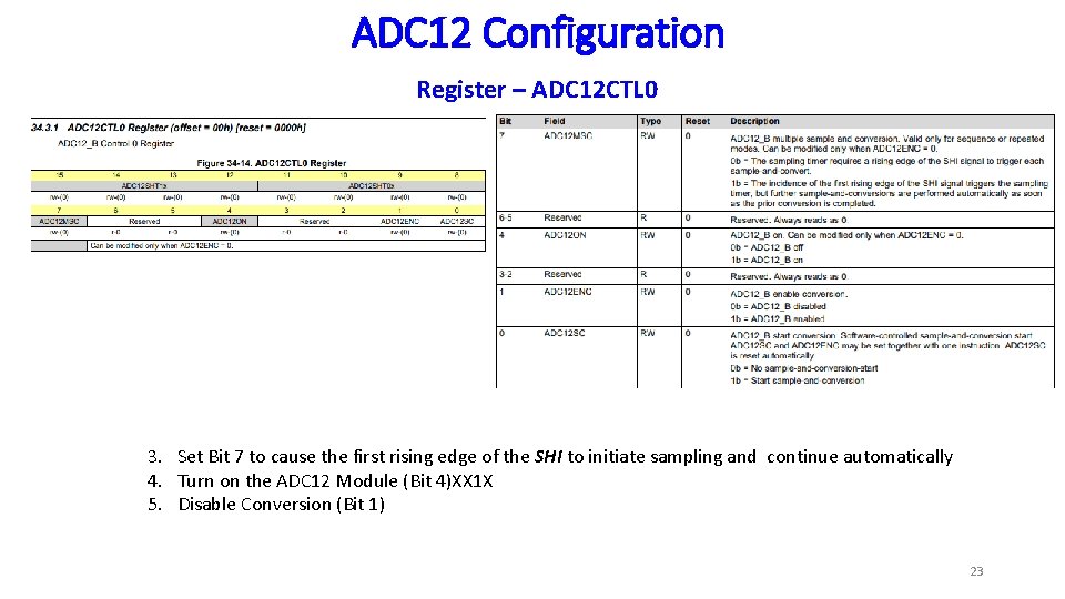 ADC 12 Configuration Register – ADC 12 CTL 0 3. Set Bit 7 to