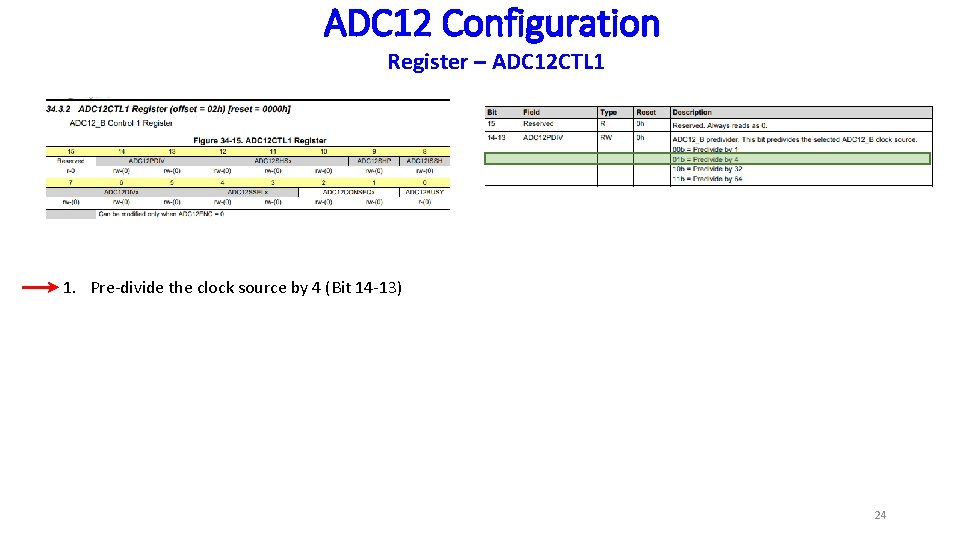 ADC 12 Configuration Register – ADC 12 CTL 1 1. Pre-divide the clock source