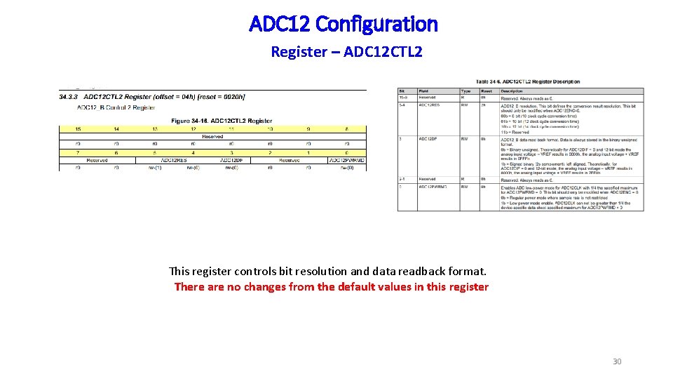 ADC 12 Configuration Register – ADC 12 CTL 2 This register controls bit resolution