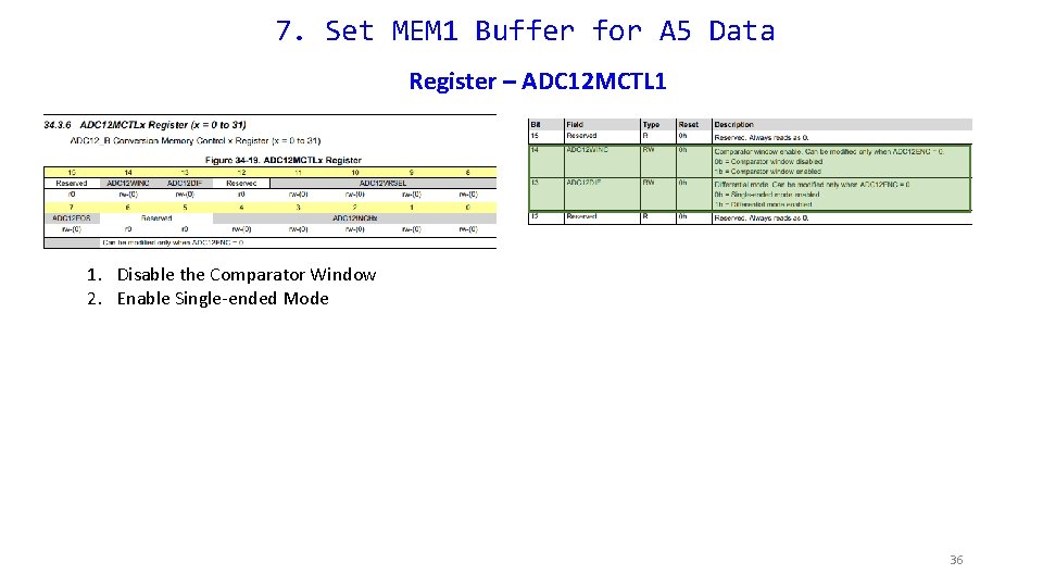 7. Set MEM 1 Buffer for A 5 Data Register – ADC 12 MCTL