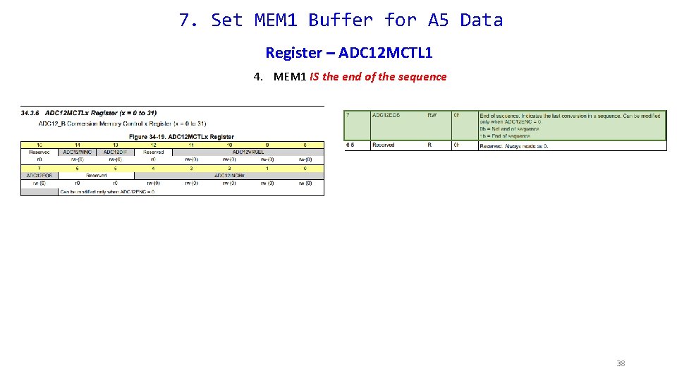 7. Set MEM 1 Buffer for A 5 Data Register – ADC 12 MCTL