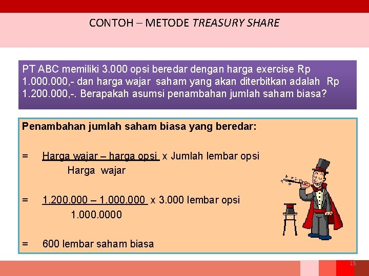 CONTOH – METODE TREASURY SHARE PT ABC memiliki 3. 000 opsi beredar dengan harga