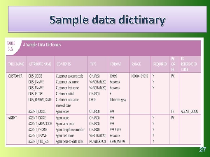 Sample data dictinary 27 