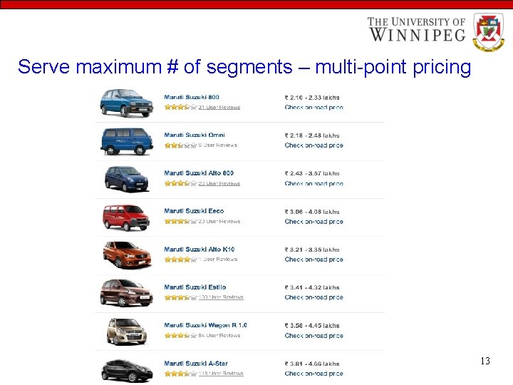 Serve maximum # of segments – multi-point pricing 13 