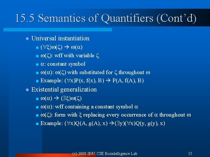 15. 5 Semantics of Quantifiers (Cont’d) ¨ Universal instantiation ( ) < ( ):