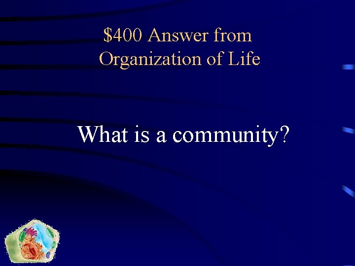 $400 Answer from Organization of Life What is a community? 