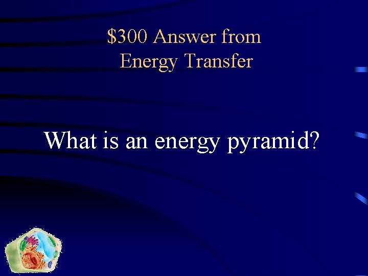 $300 Answer from Energy Transfer What is an energy pyramid? 