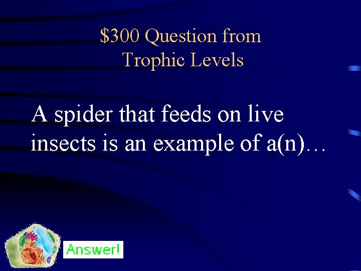 $300 Question from Trophic Levels A spider that feeds on live insects is an
