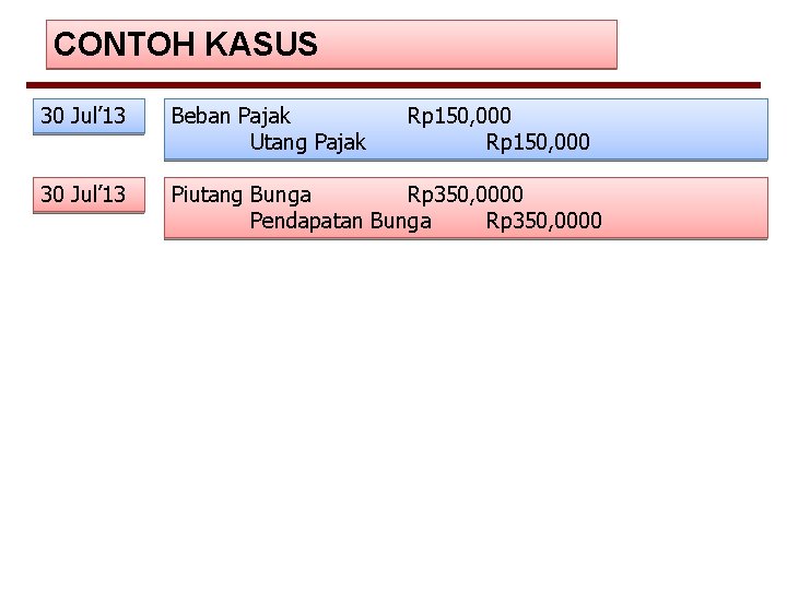 CONTOH KASUS 30 Jul’ 13 Beban Pajak Utang Pajak Rp 150, 000 30 Jul’ CONTOH KASUS 30 Jul’ 13 Beban Pajak Utang Pajak Rp 150, 000 30 Jul’