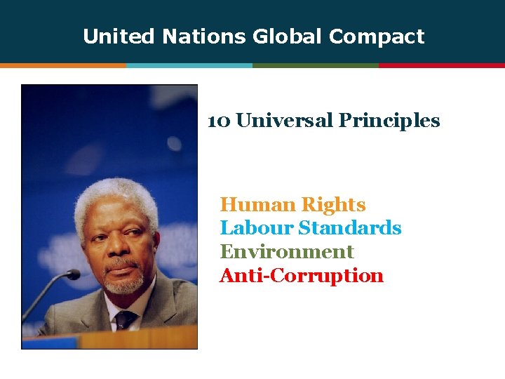 United Nations Global Compact 10 Universal Principles Human Rights Labour Standards Environment Anti-Corruption 