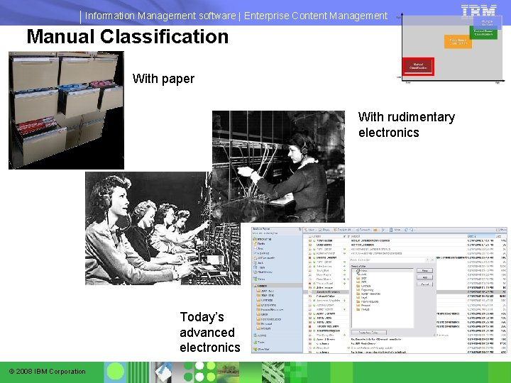Information Management software | Enterprise Content Management Manual Classification With paper With rudimentary electronics Information Management software | Enterprise Content Management Manual Classification With paper With rudimentary electronics