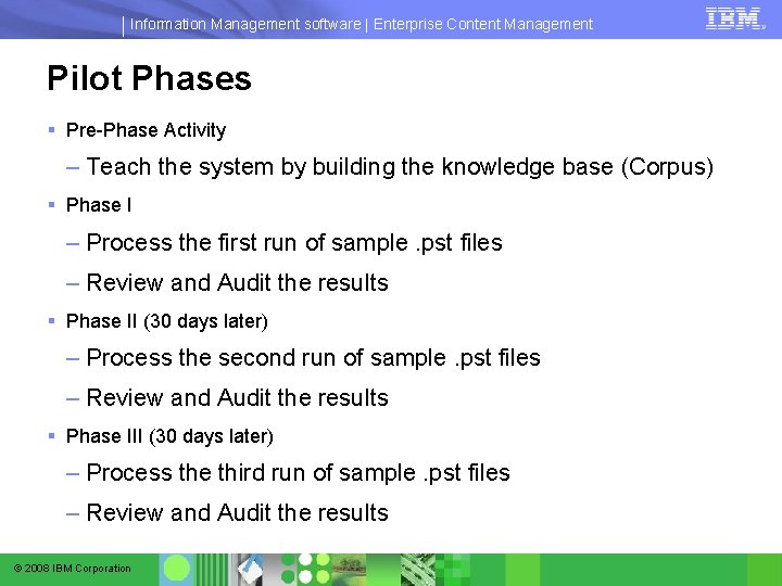 Information Management software | Enterprise Content Management Pilot Phases § Pre-Phase Activity – Teach Information Management software | Enterprise Content Management Pilot Phases § Pre-Phase Activity – Teach