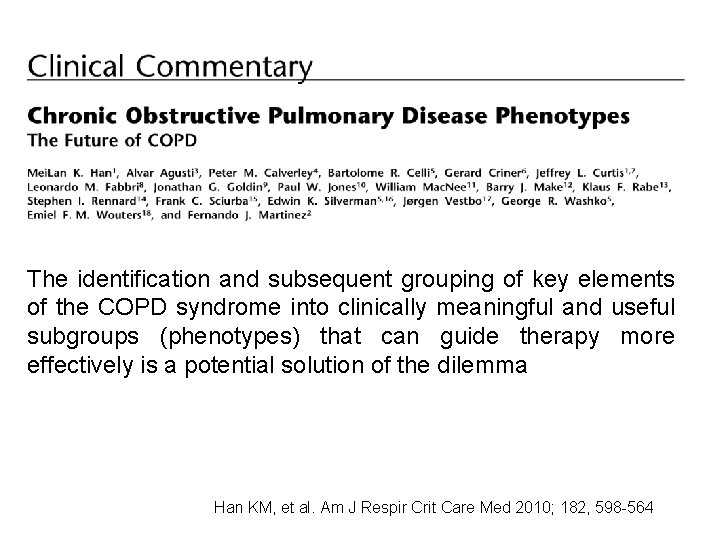 The identification and subsequent grouping of key elements of the COPD syndrome into clinically