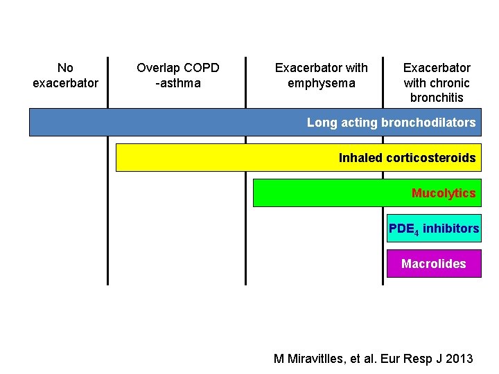 No exacerbator Overlap COPD -asthma Exacerbator with emphysema Exacerbator with chronic bronchitis Long acting