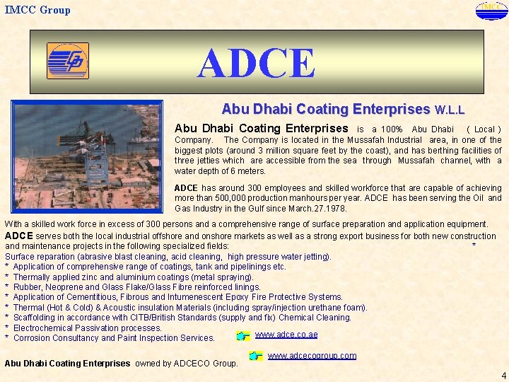 IMCC Group ADCE Abu Dhabi Coating Enterprises W. L. L Abu Dhabi Coating Enterprises