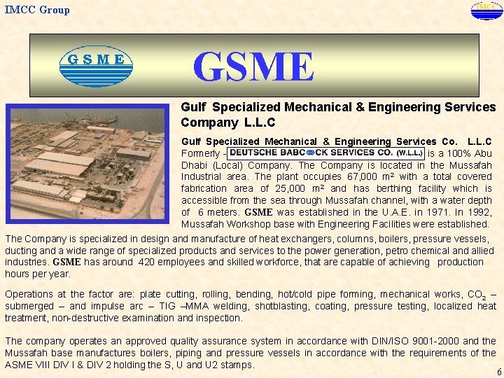 IMCC Group GSME Gulf Specialized Mechanical & Engineering Services Company L. L. C Gulf