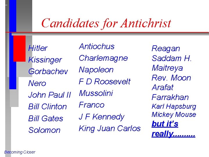 Candidates for Antichrist Hitler Kissinger Gorbachev Nero John Paul II Bill Clinton Bill Gates