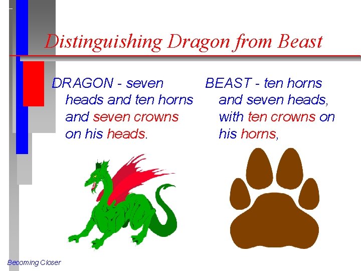 Distinguishing Dragon from Beast DRAGON - seven BEAST - ten horns heads and ten
