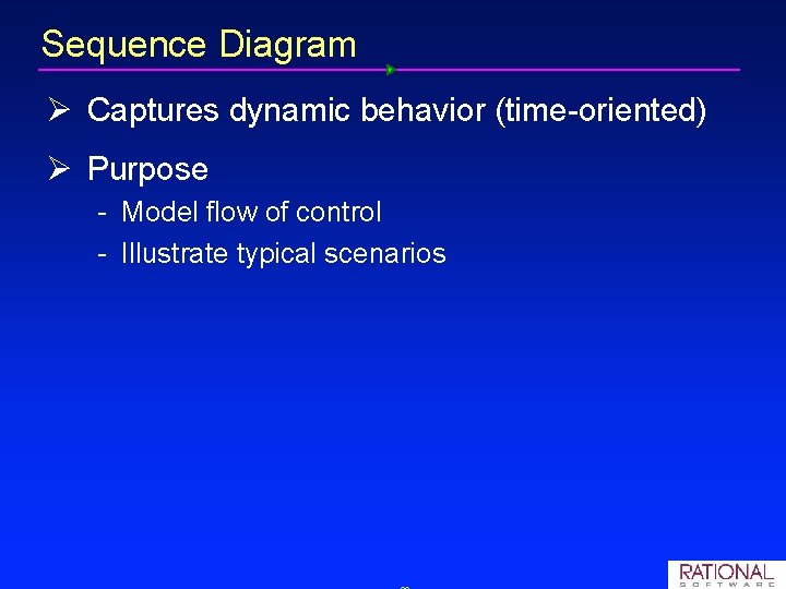 Sequence Diagram Ø Captures dynamic behavior (time oriented) Ø Purpose Model flow of control
