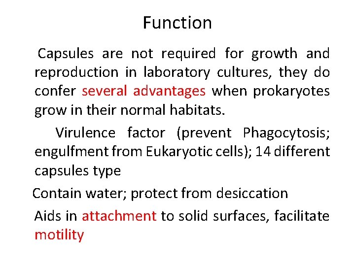 Function Capsules are not required for growth and reproduction in laboratory cultures, they do