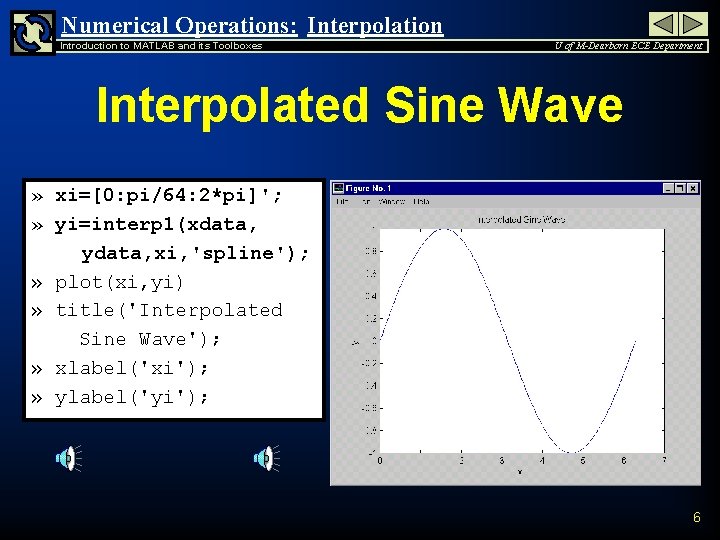 Numerical Operations: Interpolation Introduction to MATLAB and its Toolboxes U of M-Dearborn ECE Department