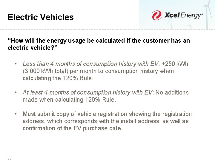 Electric Vehicles “How will the energy usage be calculated if the customer has an