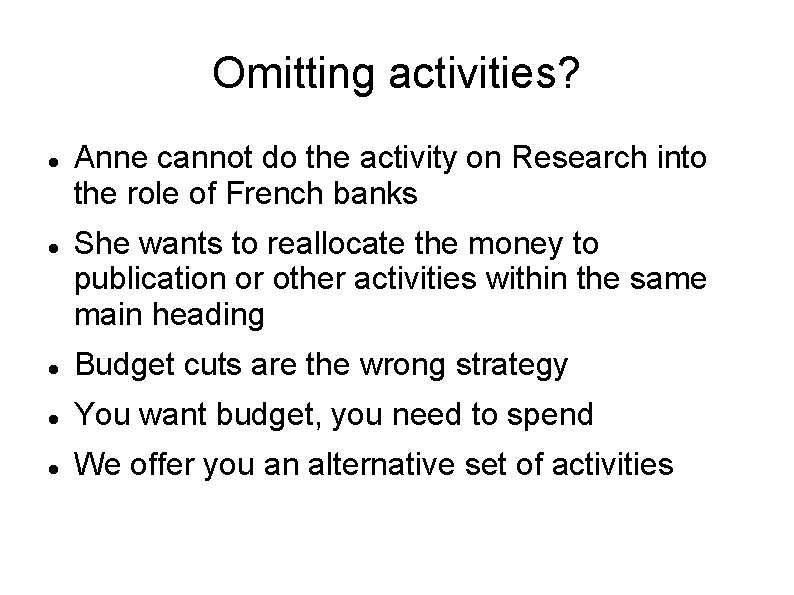 Omitting activities? Anne cannot do the activity on Research into the role of French