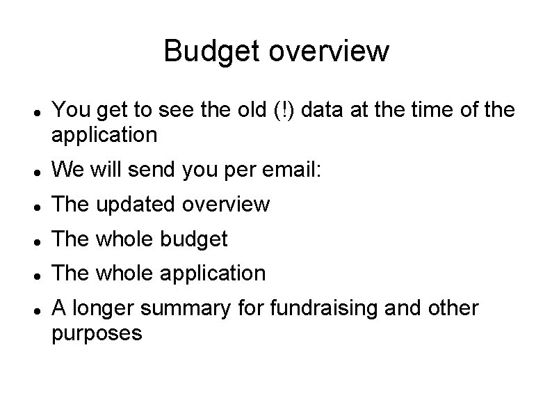 Budget overview You get to see the old (!) data at the time of