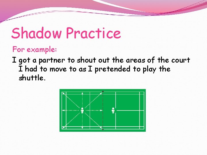 Shadow Practice For example: I got a partner to shout the areas of the