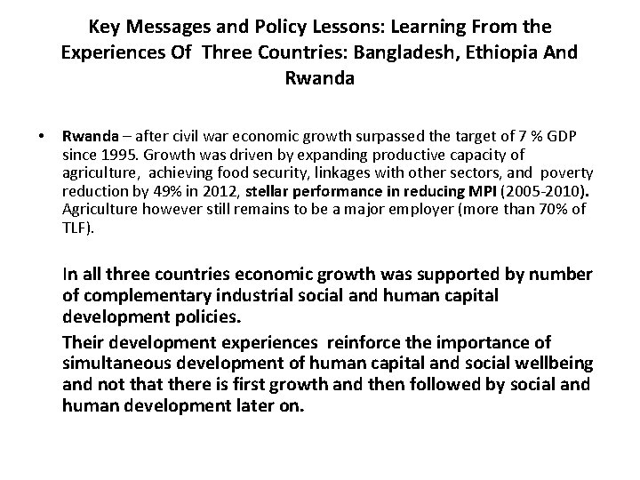 Key Messages and Policy Lessons: Learning From the Experiences Of Three Countries: Bangladesh, Ethiopia