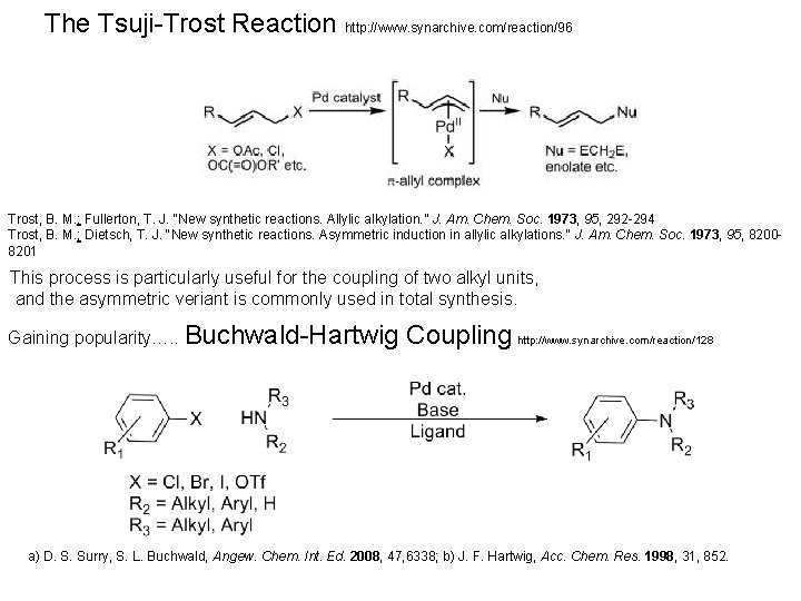 The Tsuji-Trost Reaction http: //www. synarchive. com/reaction/96 Trost, B. M. ; Fullerton, T. J.