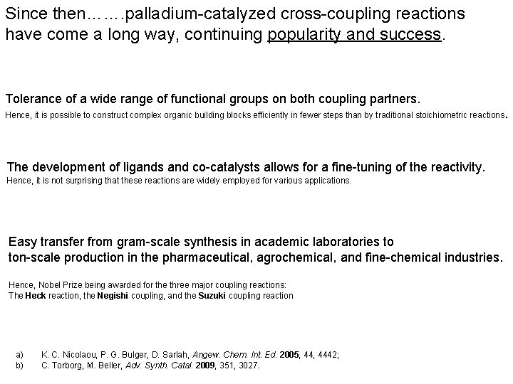 Since then……. palladium-catalyzed cross-coupling reactions have come a long way, continuing popularity and success.