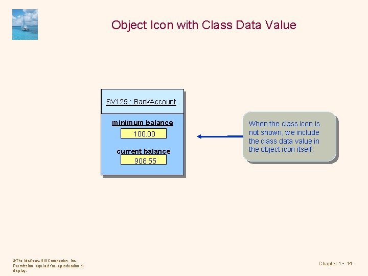 Object Icon with Class Data Value SV 129 : Bank. Account minimum balance 100.