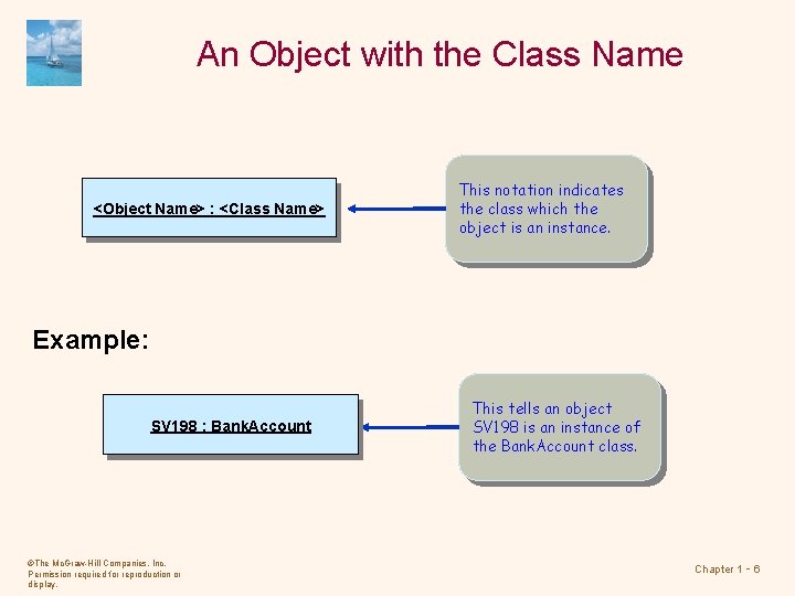 An Object with the Class Name <Object Name> : <Class Name> This notation indicates
