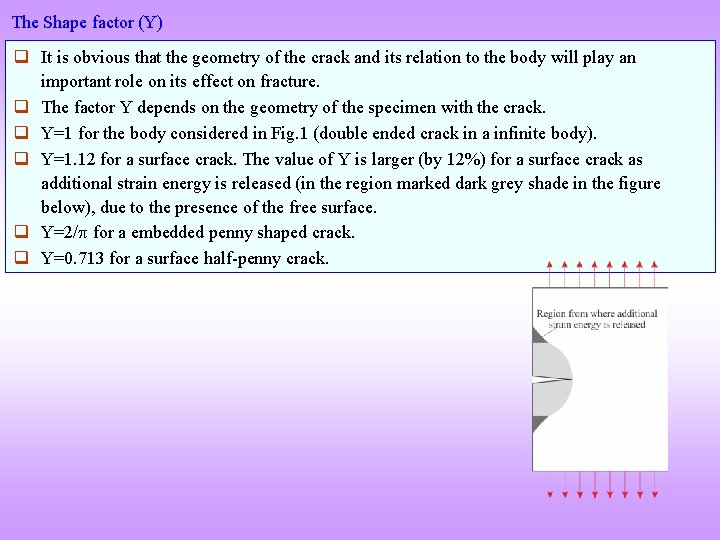 The Shape factor (Y) q It is obvious that the geometry of the crack