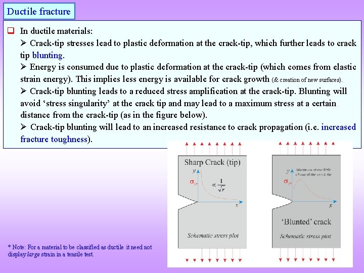 Ductile fracture q In ductile materials: Crack-tip stresses lead to plastic deformation at the