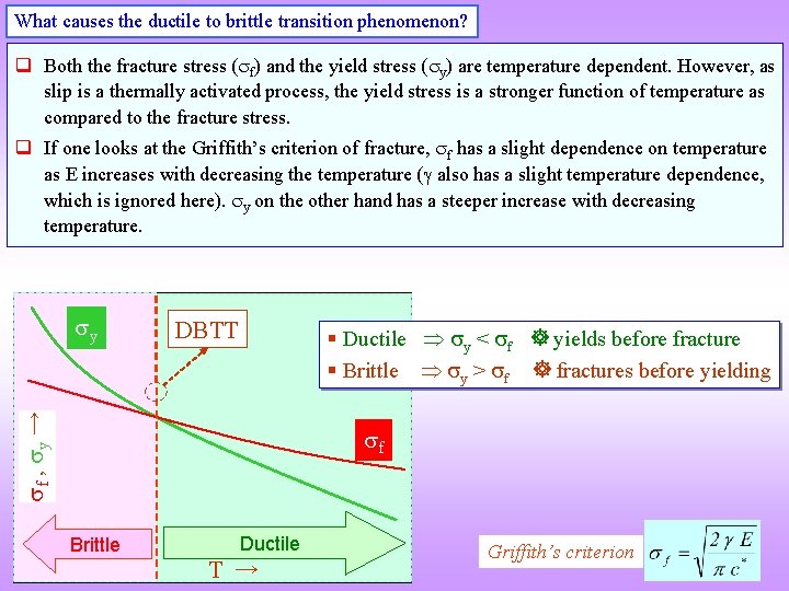 What causes the ductile to brittle transition phenomenon? q Both the fracture stress (