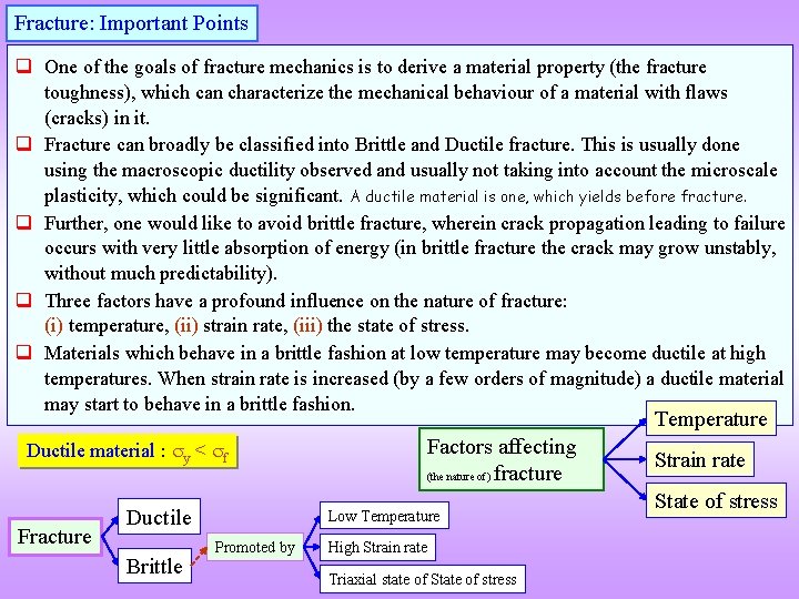 Fracture: Important Points q One of the goals of fracture mechanics is to derive