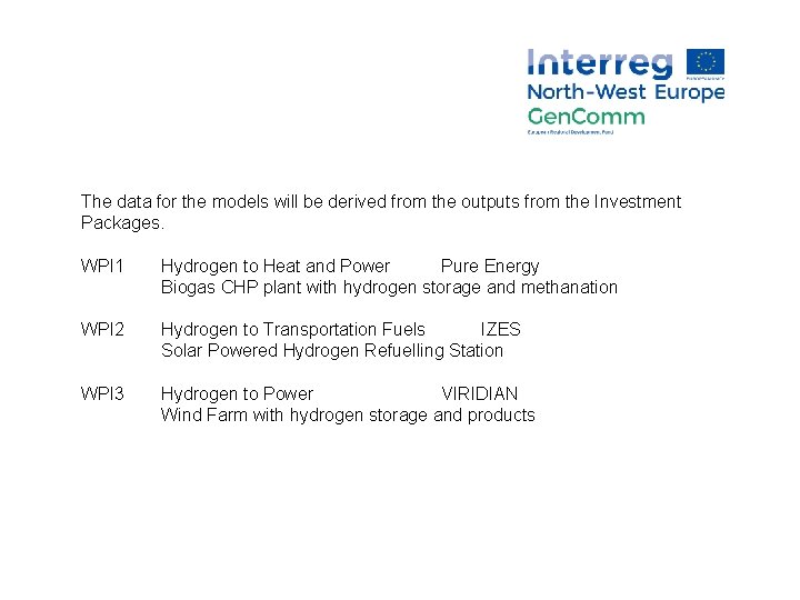 The data for the models will be derived from the outputs from the Investment