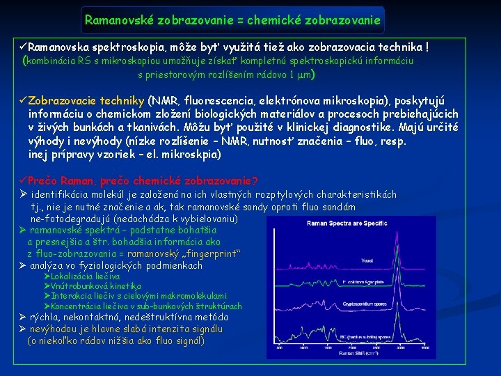 Ramanovské zobrazovanie = chemické zobrazovanie üRamanovska spektroskopia, môže byť využitá tiež ako zobrazovacia technika