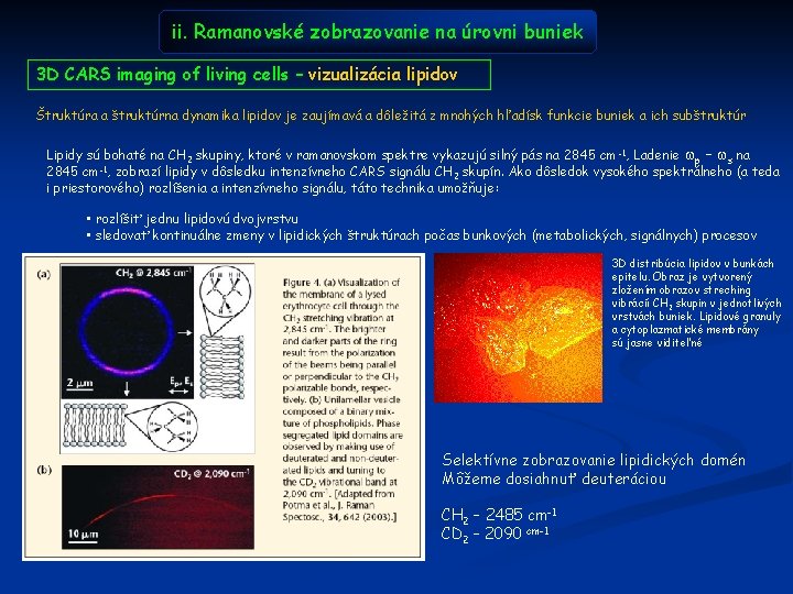 ii. Ramanovské zobrazovanie na úrovni buniek 3 D CARS imaging of living cells –