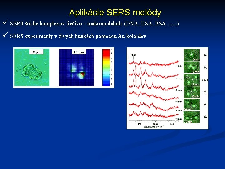 Aplikácie SERS metódy ü SERS štúdie komplexov liečivo – makromolekula (DNA, HSA, BSA ü